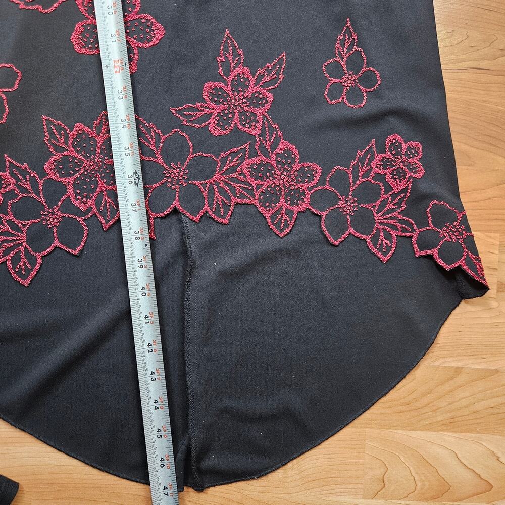 Rampage Black Midi Dress Red Floral Vintage Beaded Y2K Fairy Grunge V Neck - Picture 9 of 10
